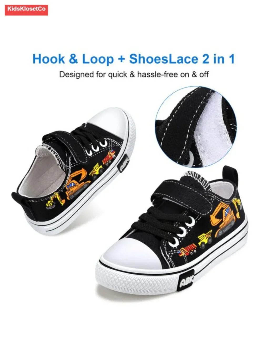 Toddler Slip On Canvas Sneakers Dinosaur Print Hook & Loop Adjustable Strap